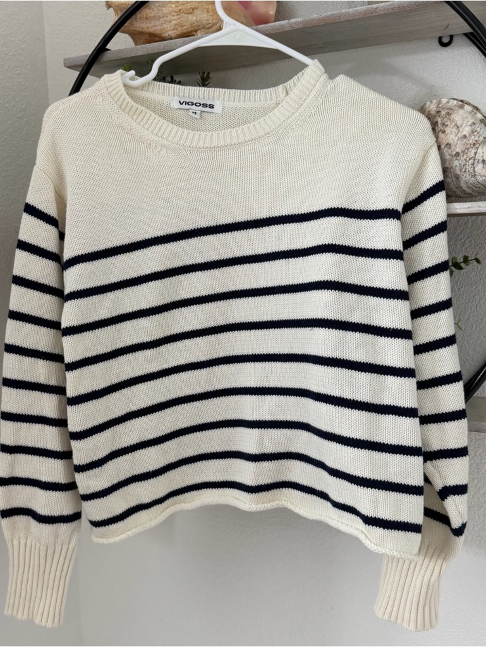 Vigoss Cream Sweater with Black Stripes